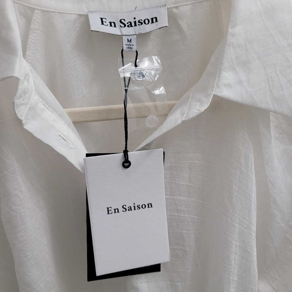 En Saison Taylorann Mini Dress Waist-Tie Bubble Sleeves Size Medium - Picture 13 of 14